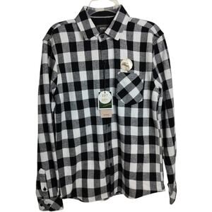 M1064) Nomad Soft Cozy Black & White Flannel Shacket Thermal Lined Shirt Small